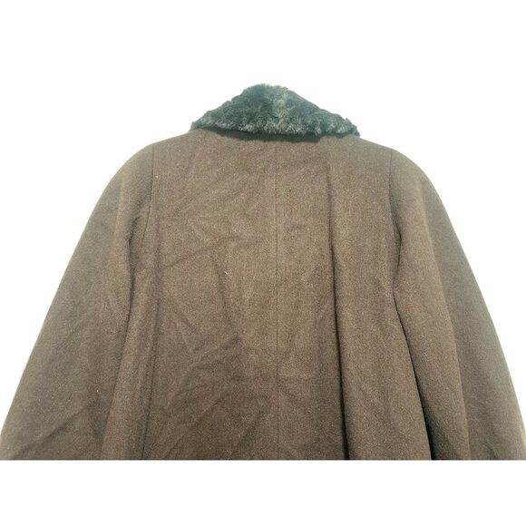 Vintage Alorna Faux Fur Trim Wool Penny Lane Coat A-Line XL Brown Retro Old Mone - Picture 9 of 16